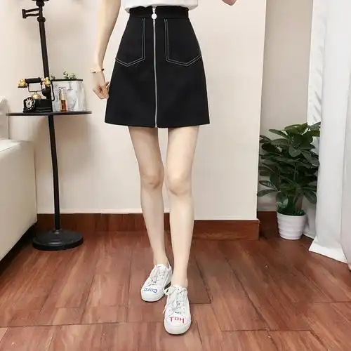 明线裙胖裙子字短走光学生mm一步半身腰包半身裙