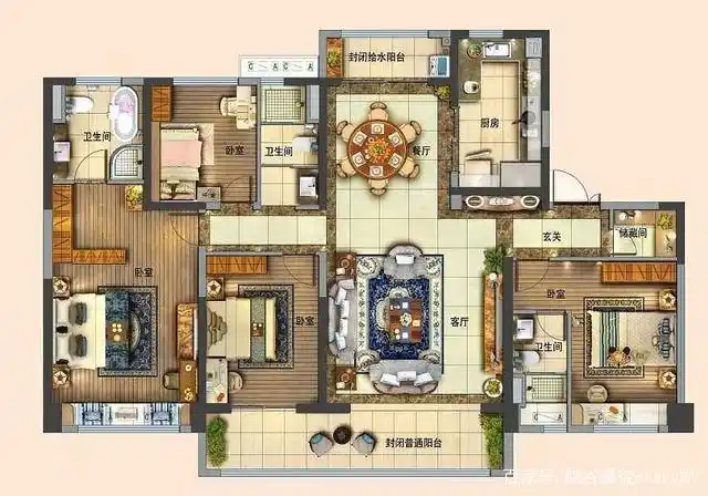 200平米可以三代同堂的经典大宅户型