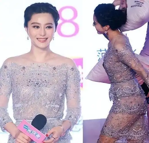 范冰冰这裙子穿得挺有心机蓝纱下配肉色打底侧面更显曲线