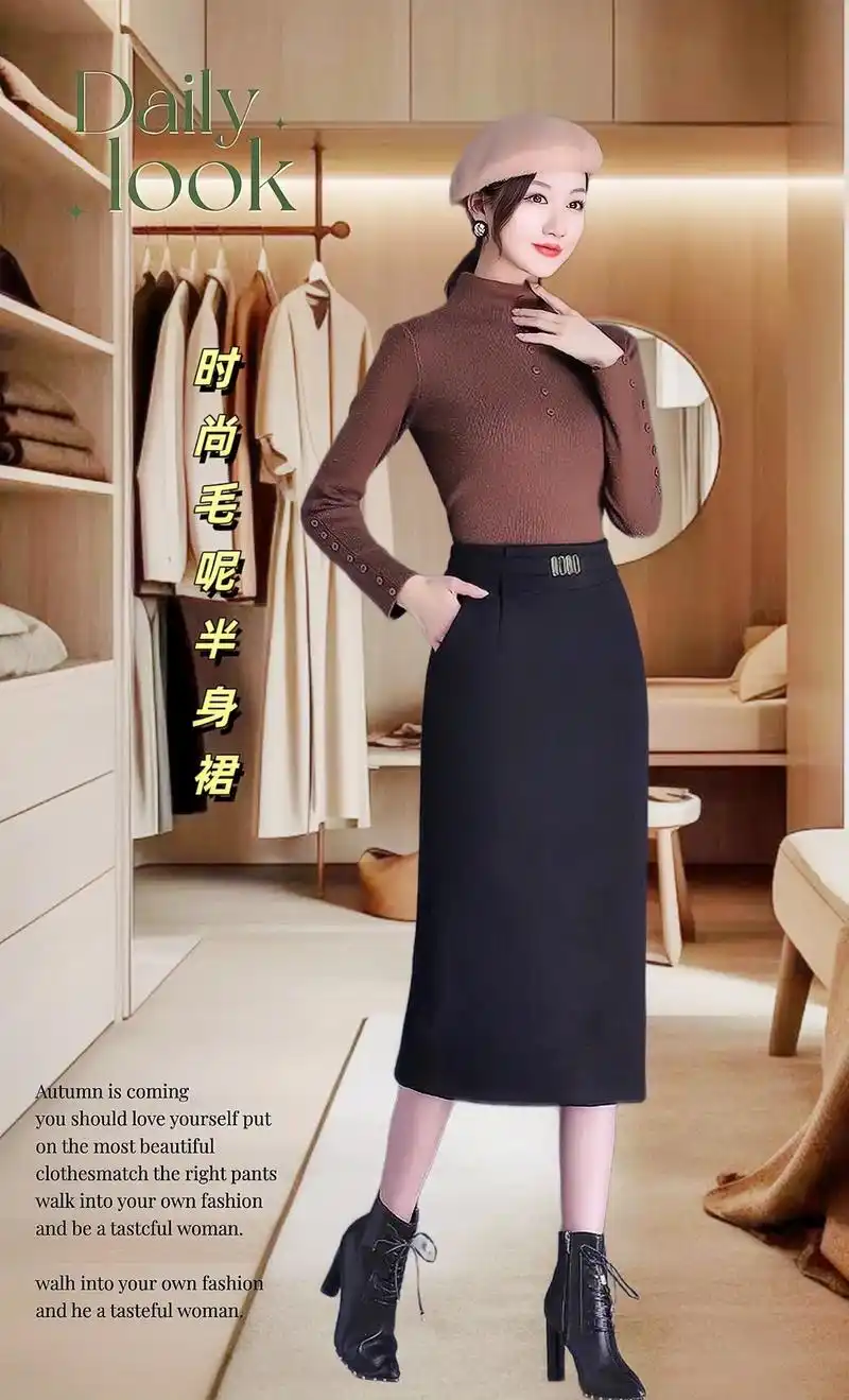 2023秋冬新款中长款气质显瘦一步裙,时尚后开叉设计更加迷人 - 抖音