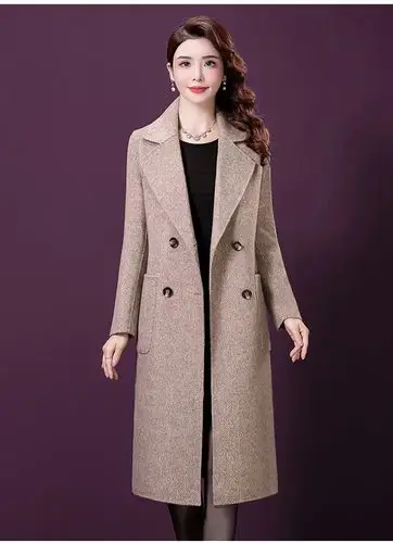 女装妈妈冬装双面毛呢外套中长款中老年羊绒大衣女阔太太风衣高贵洋气