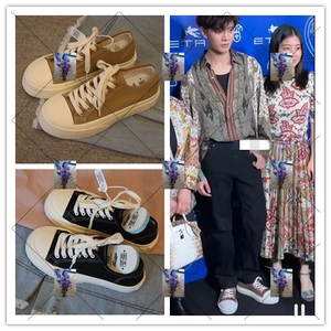 任嘉伦花衬衫同款鞋卡其麦色大头鞋女日系圆头可爱厚底增高帆布鞋