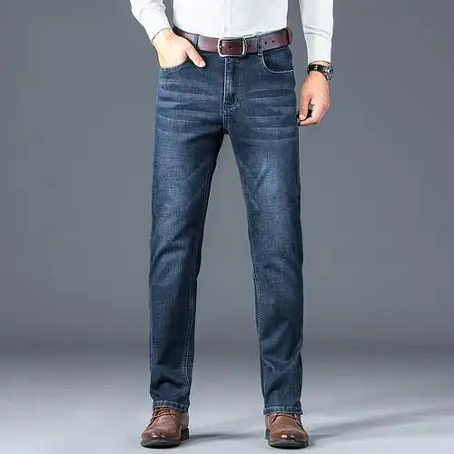 恒源祥牛仔裤男士宽松直筒商务春夏季男裤弹力中年薄款休闲长裤子
