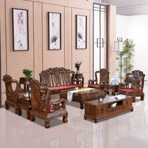 红木家具非洲鸡翅木中式沙发别墅客厅组合全实木雕花整装明清古典