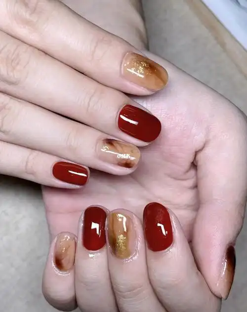 秋天显白颜色琥珀美甲望京美甲