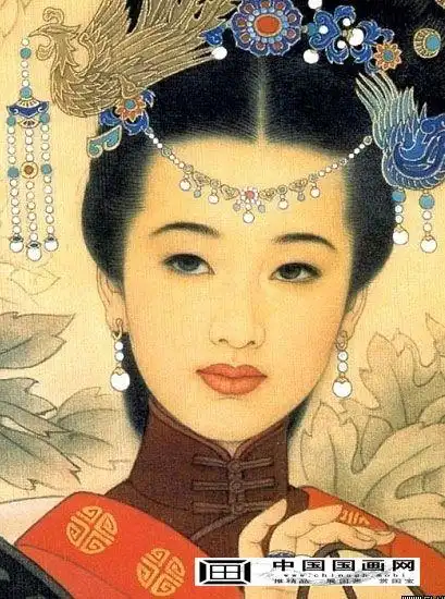 杨贵妃画像--赵国经王美芳工笔画_杨贵妃画像头部放大 杨贵妃画像,是