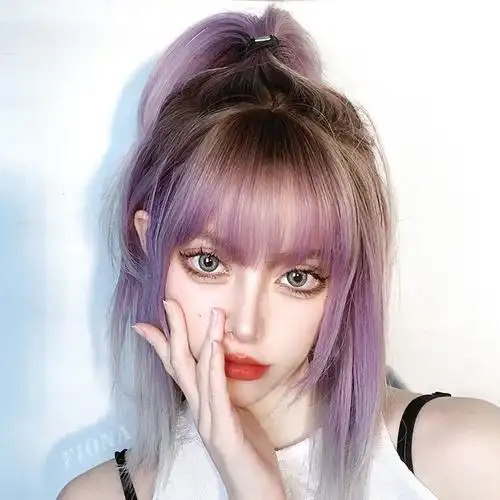 假发短发发型紫色渐变rose同款发齐肩整顶假发