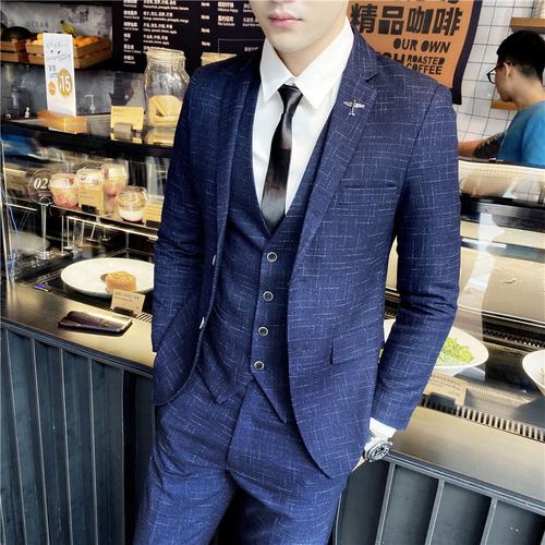 西服套装男三件套修身西装伴郎服结婚礼服成人礼毕业照暗纹帅气潮