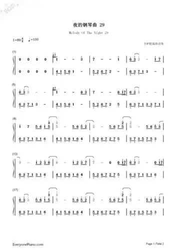 夜的钢琴曲 29-简单好听双手简谱预览1