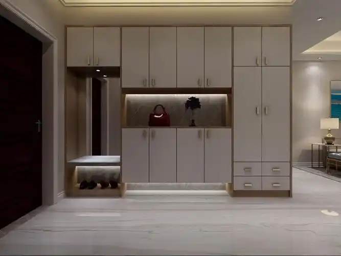 大户型现代简约玄关装修实景图片欣赏-现代风格大户型进门鞋柜效果图