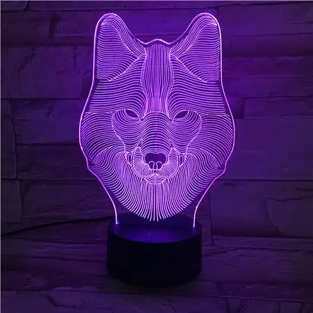 家居狼面狼头3d七彩小夜灯 简约时尚气氛灯厂家直销木质视觉灯