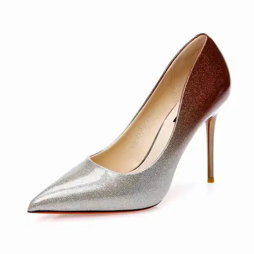 欧美性感渐变色宴会鞋2020秋季尖头漆皮亮片超高跟鞋细跟网红单鞋