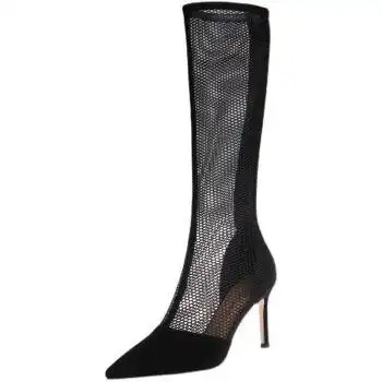 长筒高跟鞋细跟情趣丝袜靴细跟床上骑士靴弹力长靴长筒性感尖头镂空凉