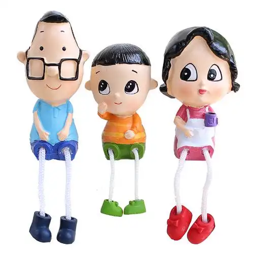 卡通树脂娃娃桌面摆件一家三口大头儿子酒柜电视柜摆件