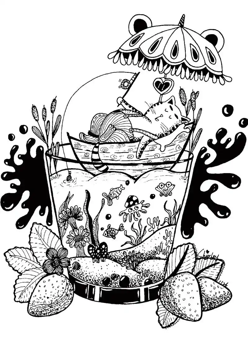 食品黑白装饰画.#创作灵感 #纯手绘 #儿童画 #创意美术# - 抖音