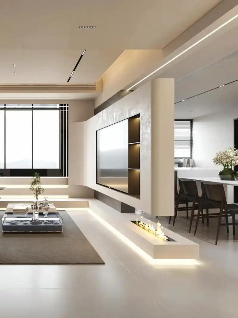 8款超好看悬空电视背景墙.利用悬挂做电视背景墙,将客厅功能分 - 抖音