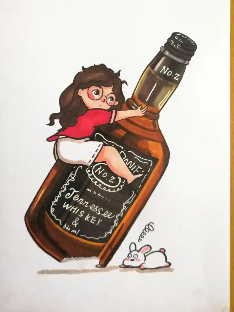 马克笔手绘 | 抱酒瓶的小女孩 06 临摹乱涂洋洋洋