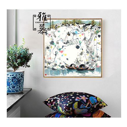 印花正品dmc棉线十字绣客厅餐厅玄关名画吴冠中江南水乡水墨画