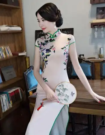 2018夏新款旗袍2018新款少女复古中国风优雅中式走秀演出服连衣裙中长