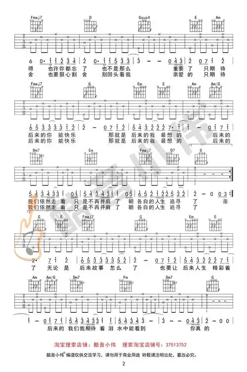 后来的我们吉他谱-五月天-c调简单版-《后来的我们》主题曲-看谱啦