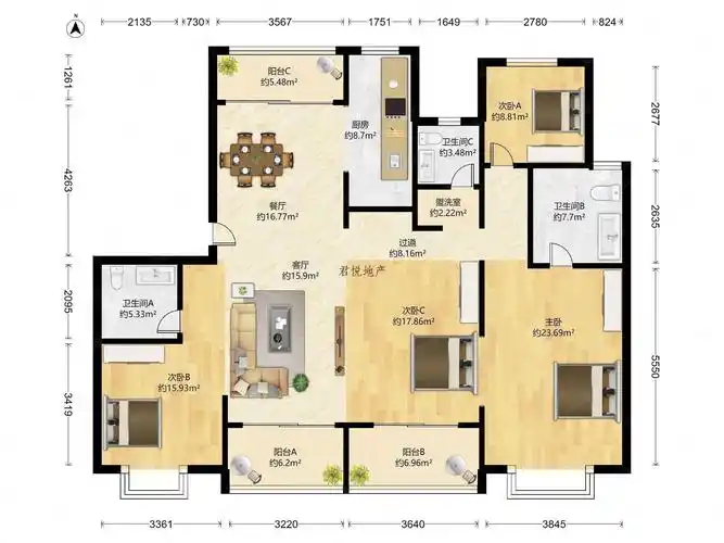 户型格局整齐,南北通通性好,江南国际城二手房,323万,4室3厅,2卫,167