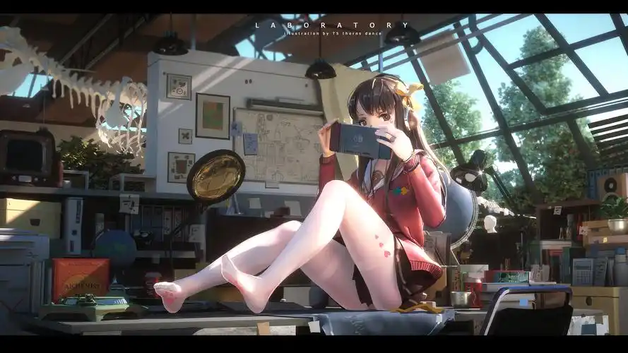 女孩 手机 红裙子 白裤袜 好看的腿 二次元高清壁纸_动漫壁纸_墨鱼部