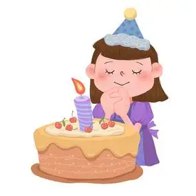 卡通许愿的小女孩