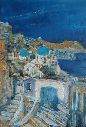 圣托里尼(santorini) "爱琴海"油画写生作品
