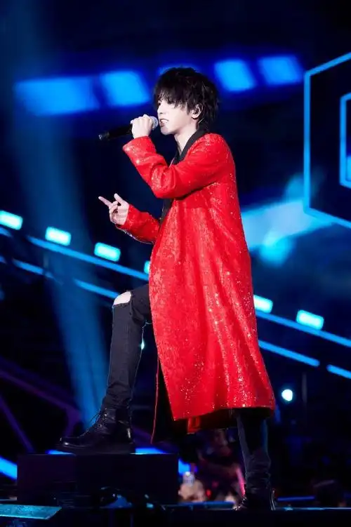 华晨宇红色亮片睡袍外套