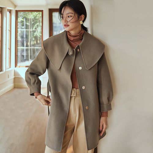 罗衣轻奢13山羊绒双面呢外套女21秋冬新款87羊毛保暖大衣05102