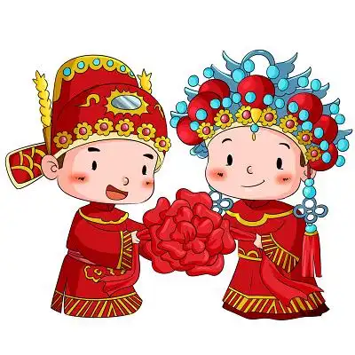 手绘卡通中式婚礼q版人物