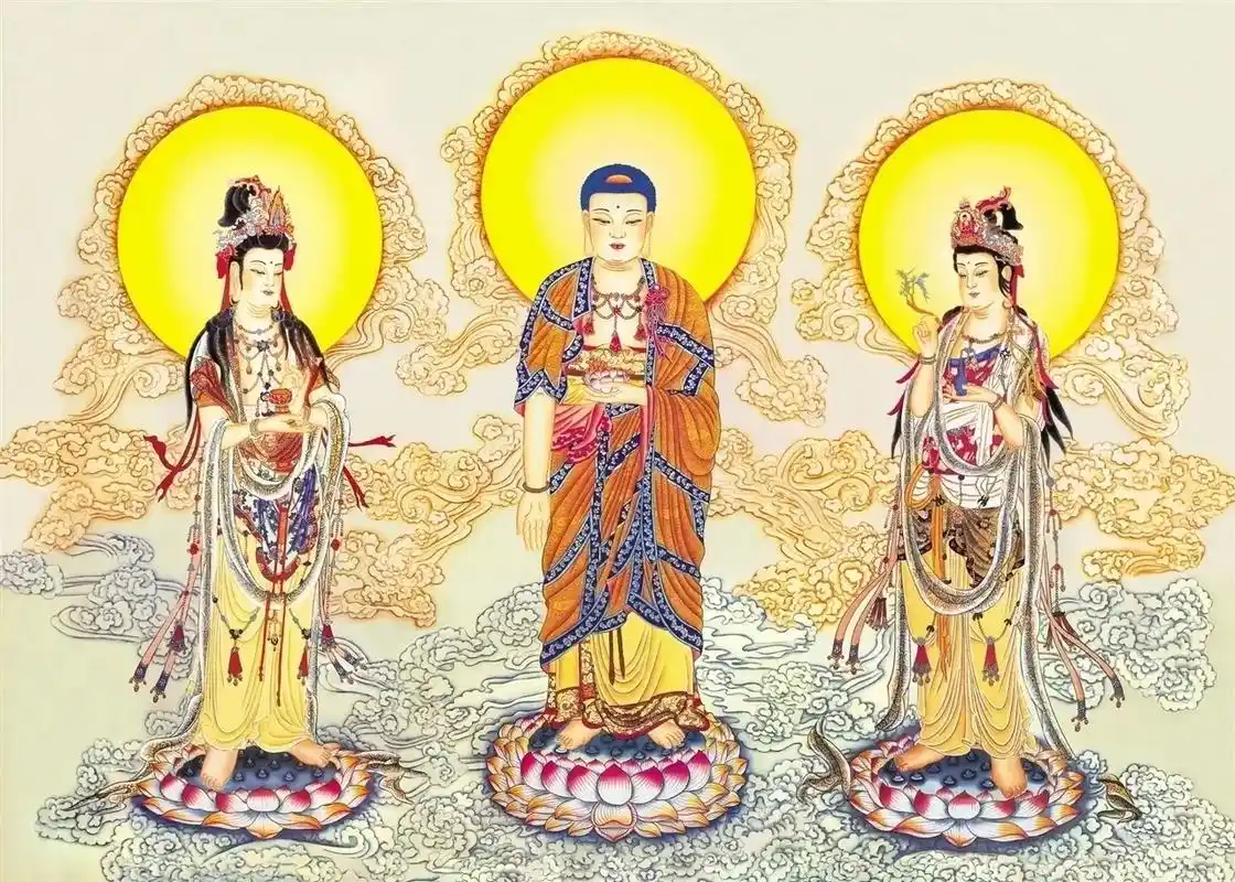 西方三圣 这三尊佛菩萨分别指的是:阿弥陀佛,观音菩萨和大势至 - 抖音
