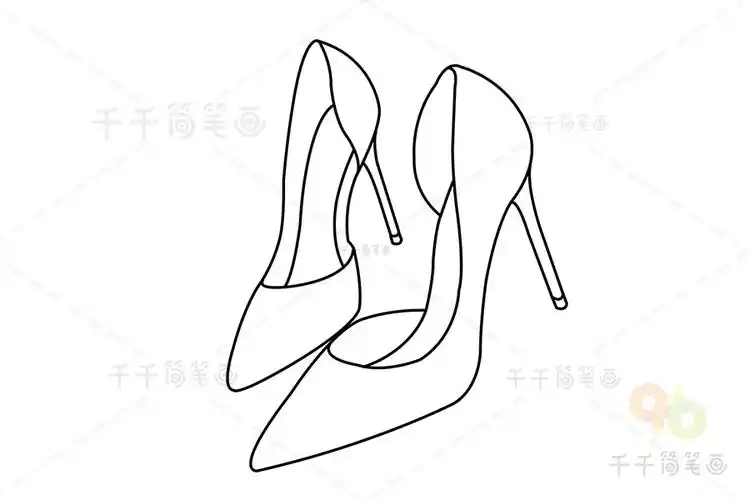 红色细跟高跟鞋简笔画