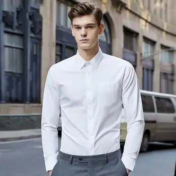 轻奢白衬衫男长袖免烫商务正装修身韩版职业上班男士加绒保暖西装衬衣