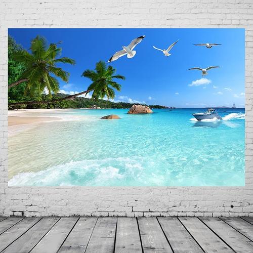 美景风光海景海滩大自然风景挂画碧水蓝天背景图房间装饰贴画x106