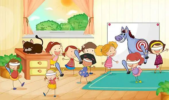 儿童,插画,玩游戏,房间