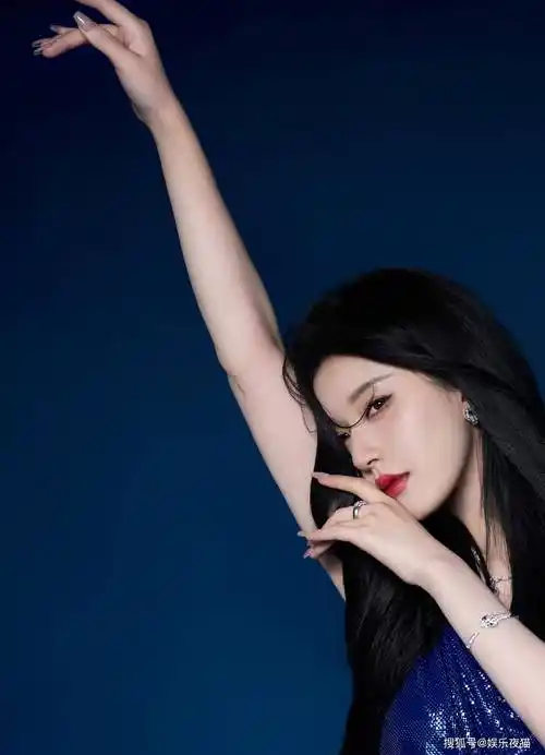 赵露思一袭深蓝色亮片礼服写真气质优雅端庄高贵