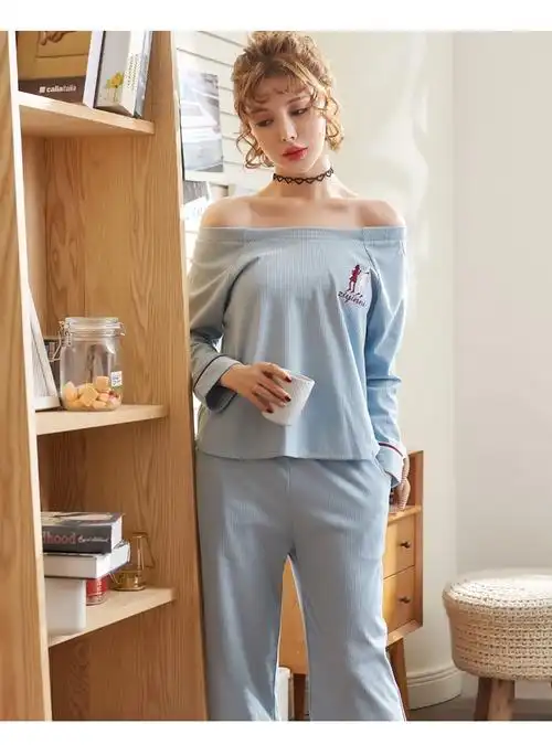 甜妹子春秋季棉质女士睡衣性感休闲女长袖家居服