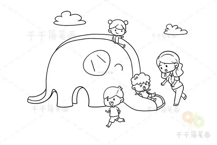 幼儿园的一天户外活动简笔画