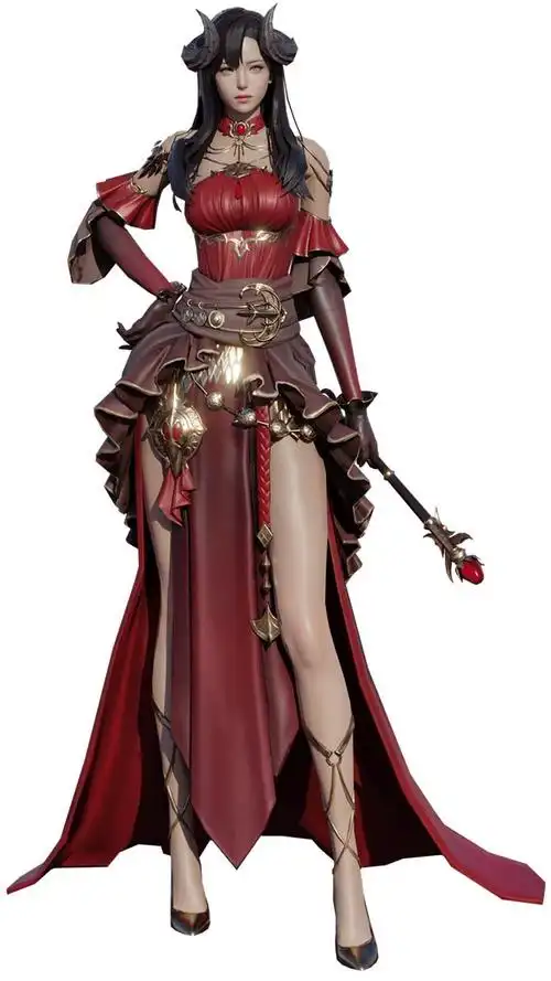 神话故事人物 古代人 古典美女 红裙子女孩 女侠 武侠人物 女战士3d