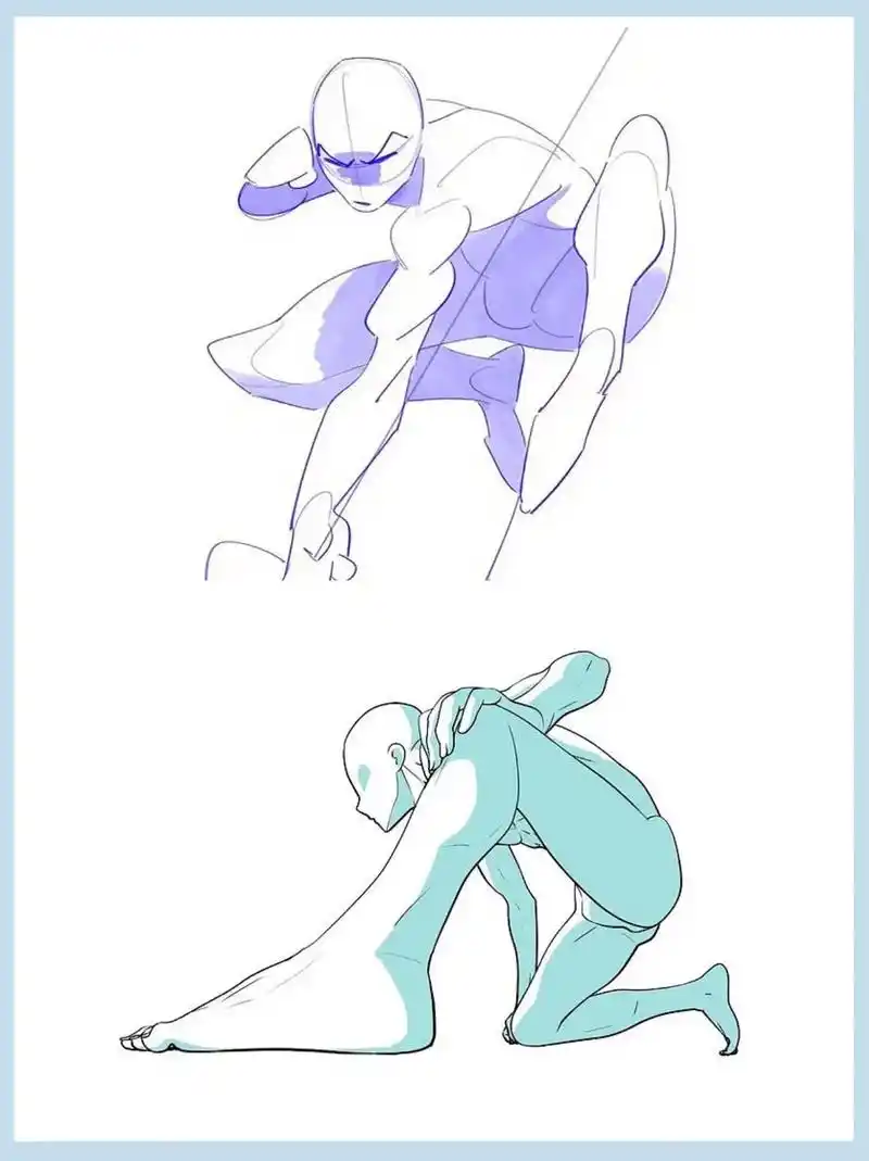 绘画素材96双人精彩打斗透视线稿.打包了人体动态线稿!