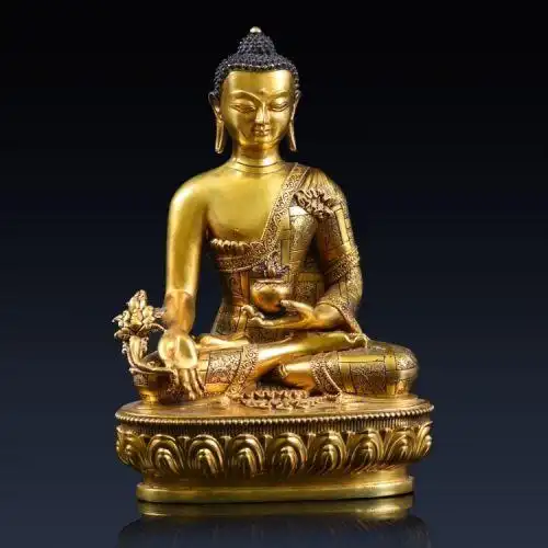 百纳源纯铜药师佛佛摆件佛像藏传佛教密宗药师佛三宝佛尼泊尔鎏金