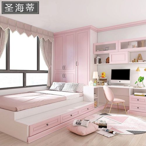 实木现代简约地台榻榻米床柜一体卧室多功能书柜儿童小户型女孩房