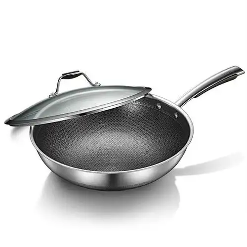 美的mpcj32wok502蜂窝炒锅不粘锅32cm口径不锈钢炒菜锅具燃气电磁炉