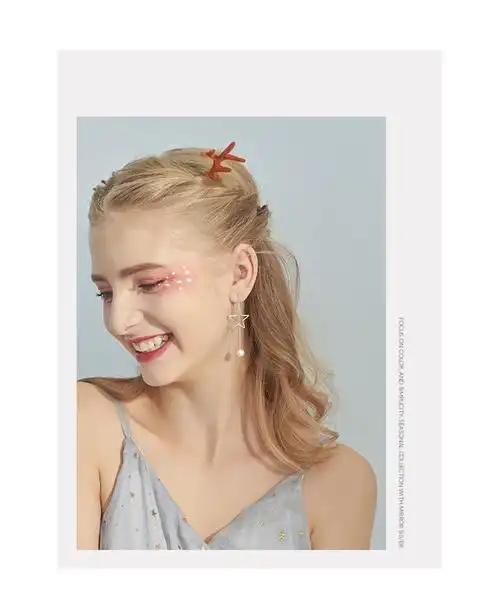 韩版s925纯银耳线女 不挑脸型五角星镂空星星流苏耳环母贝珍珠