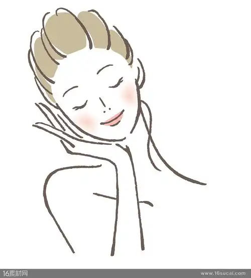 抚摸着脸颊的女性手绘矢量素材