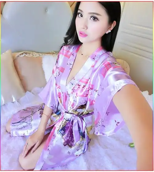 金怡楠夏天睡衣女春秋性感睡袍薄红色结婚晨袍纺杨柳美女雅黄色m单件