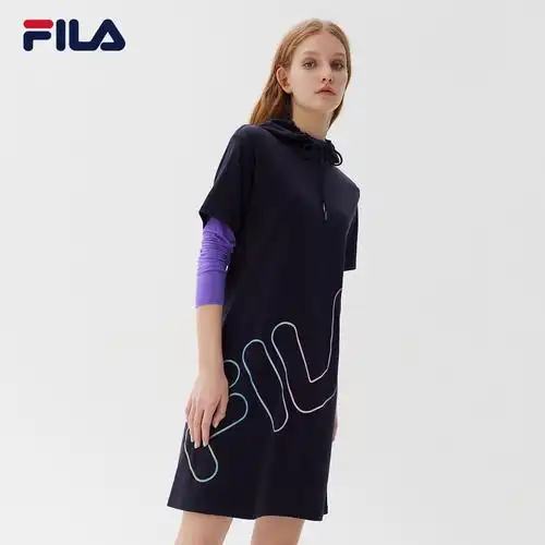 fila斐乐女士连衣裙2021夏季新款休闲运动女裙logo运动连衣裙