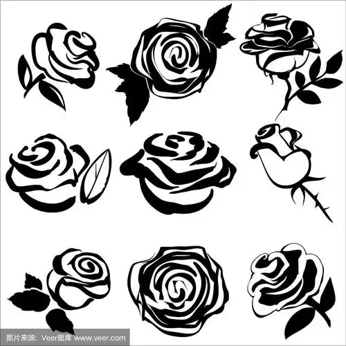 黑色剪影的玫瑰设置符号