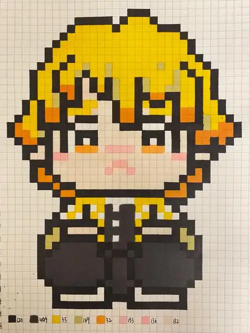 像素画打卡#我妻善逸#鬼灭之刃#像素画临摹#网格像素画#格子画#网格画